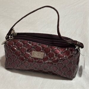 Metallic Quilted Mini Wristlet Purse Compact Evening Bag Burgundy W/Zippers NWT
